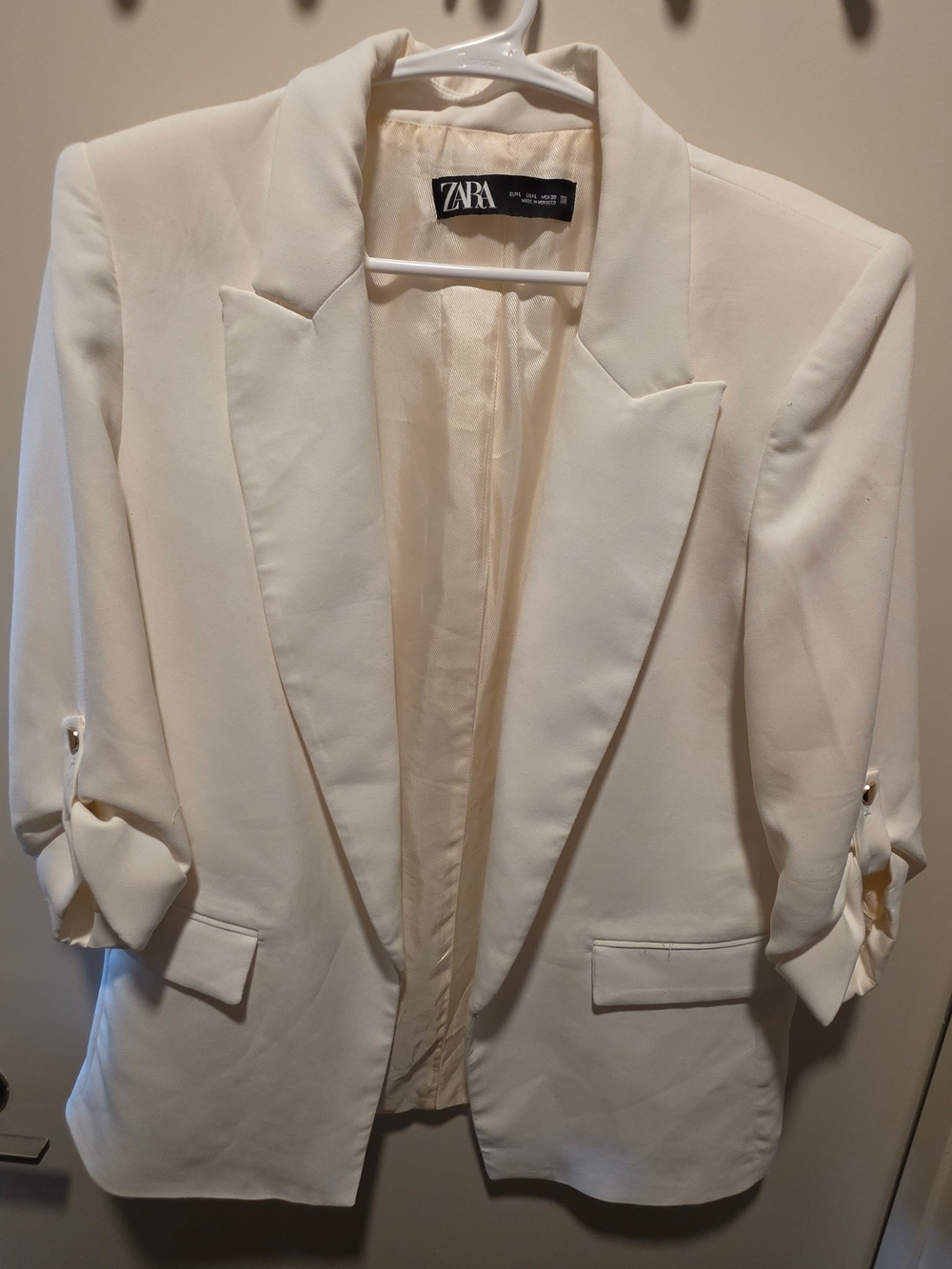 Zara Open Blazer with Rolled-Up Sleeves White